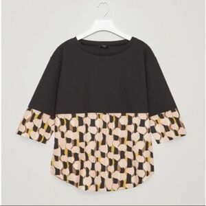 COS Sweatshirt with Shirt Geometric Patterned Hem Black sz S